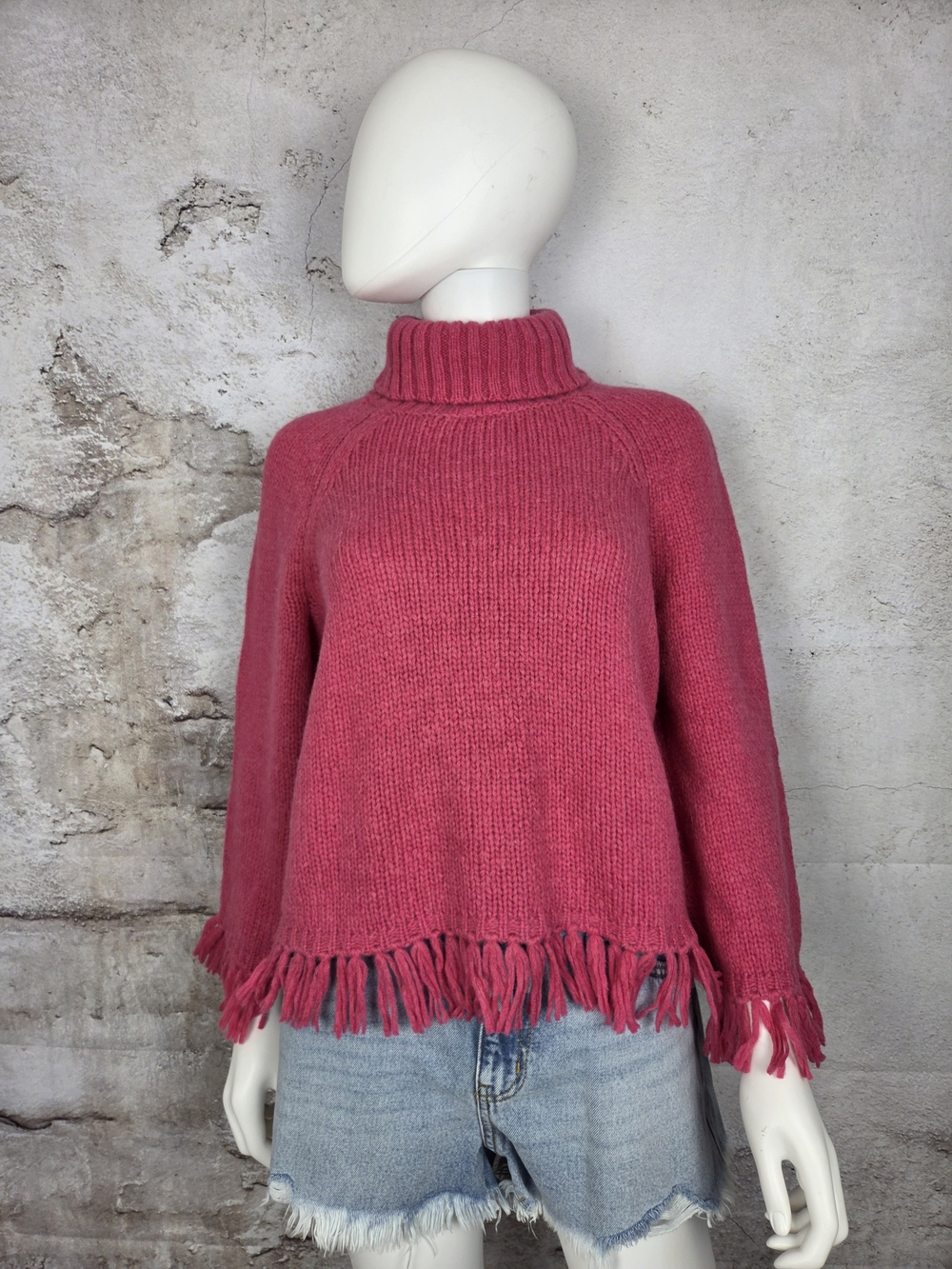 Tory Burch Raspberry Fringe Turtleneck Sweater - Picture 2 of 6